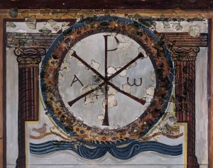 Christian symbol on wall fresco from Lullingstone villa