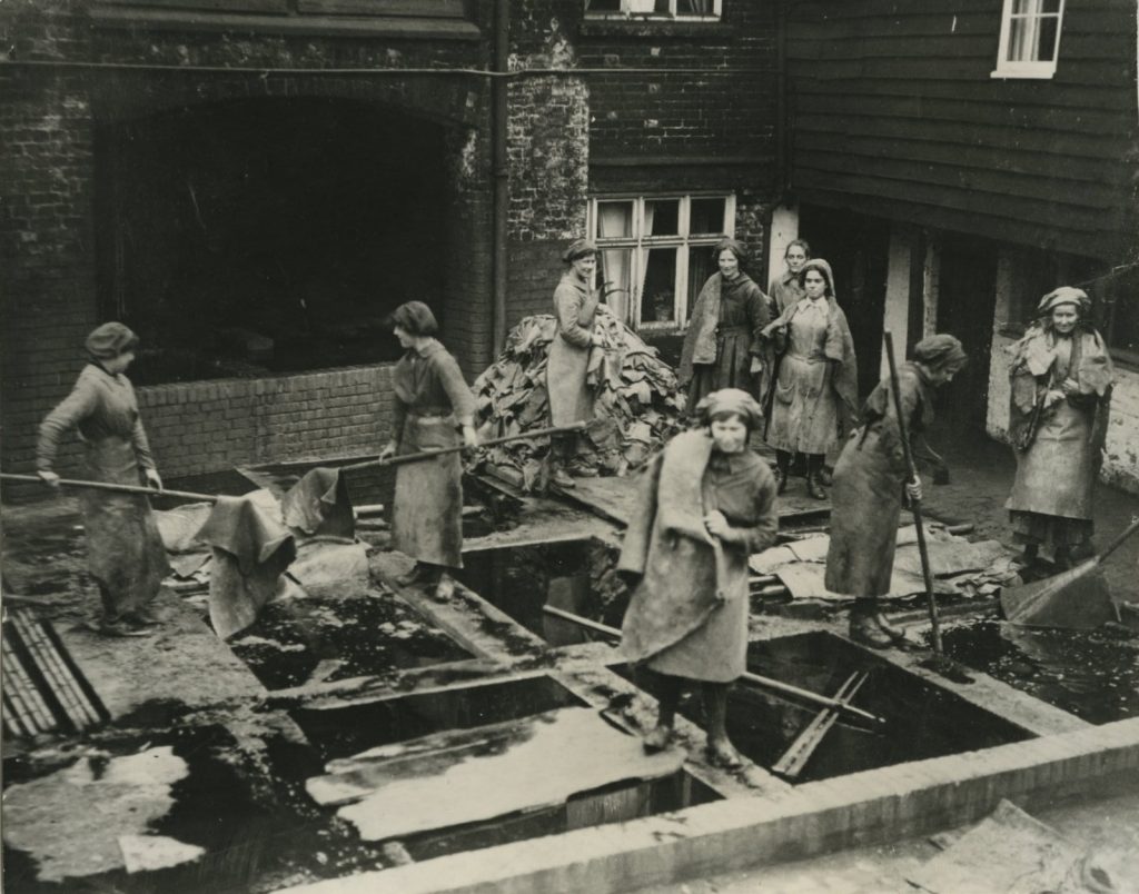 Women handling hides at the Whitmore Tannery during the First World War, © Eden Valley Museum Trust