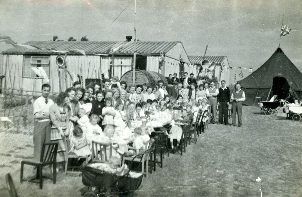 Coronation party outside temporary prefabs on Dynes Road, Kemsing, 1953. Courtesy of Ed Thompson, Otford Historical Society.