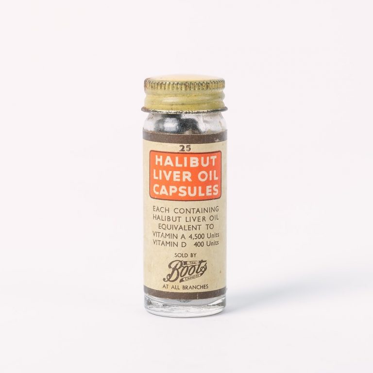 Halibut oil tablets jar from Boots, © Kent County Council Sevenoaks Museum