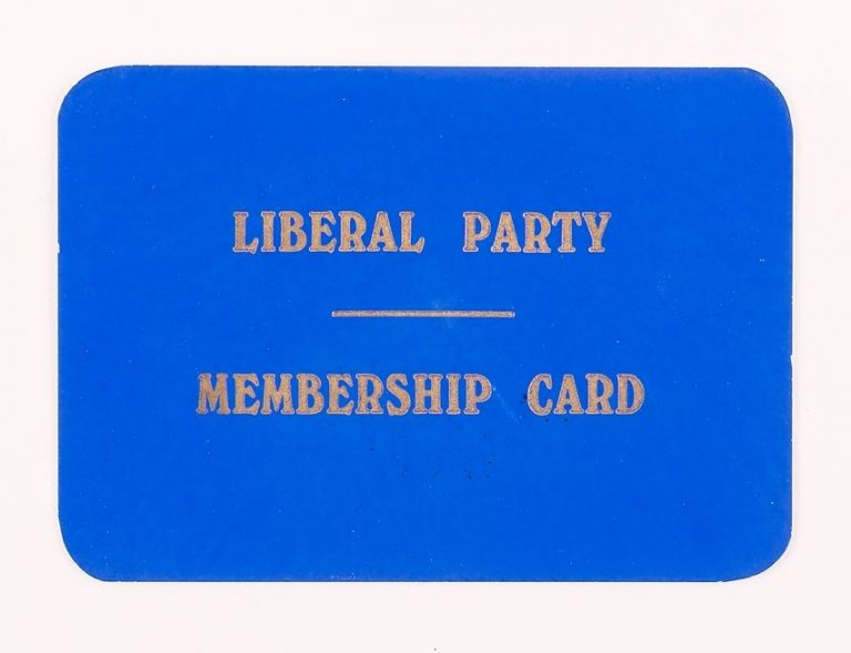 Sevenoaks Liberal Party membership card, © Kent County Council Sevenoaks Museum