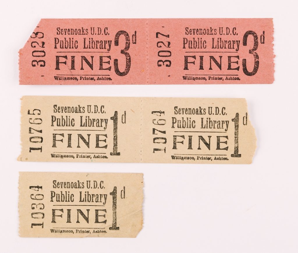 Sevenoaks Library fine tickets (early 1900s), © Kent County Council Sevenoaks Museum