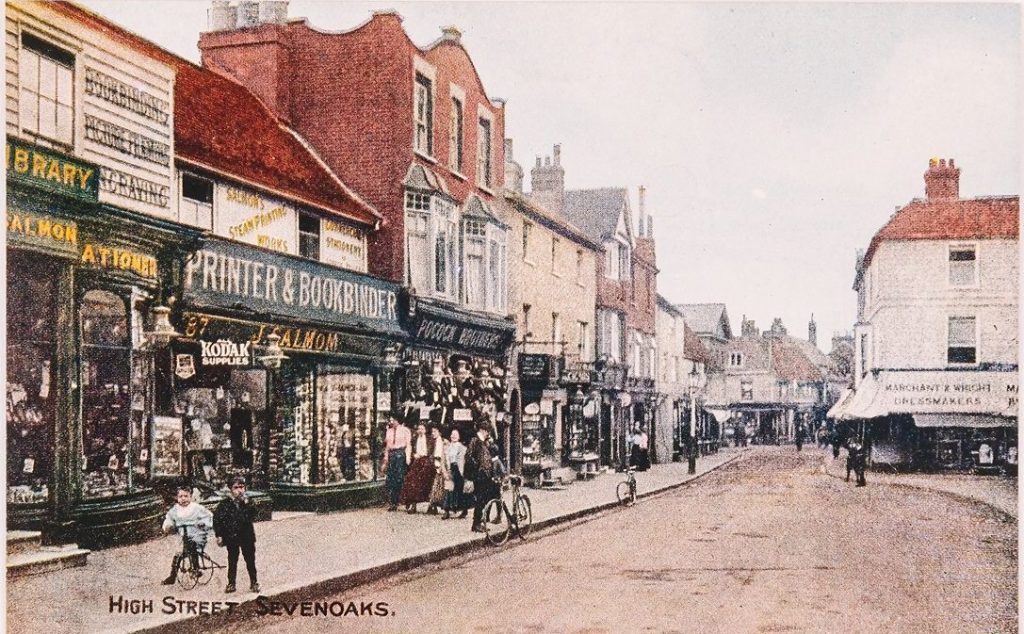 Salmon postcard showing the Salmon shop on Sevenoaks High Street, © Kent County Council Sevenoaks Museum