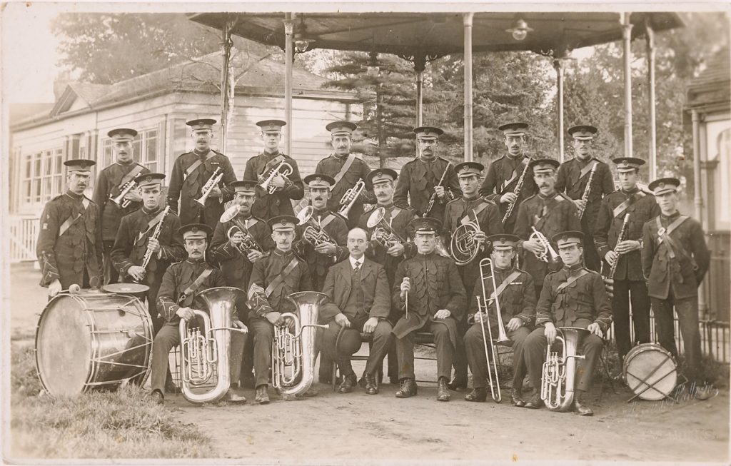 Photograph of Sevenoaks Town Band under the bandstand, © Kent County Council Sevenoaks Museum