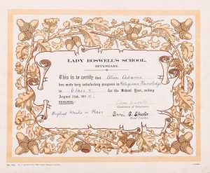 Lady Boswell's School certificate (1920), © Kent County Council Sevenoaks Museum