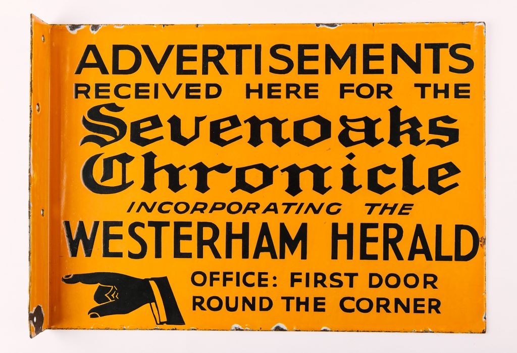 Sign from the office of the Sevenoaks Chronicle, © Kent County Council Sevenoaks Museum