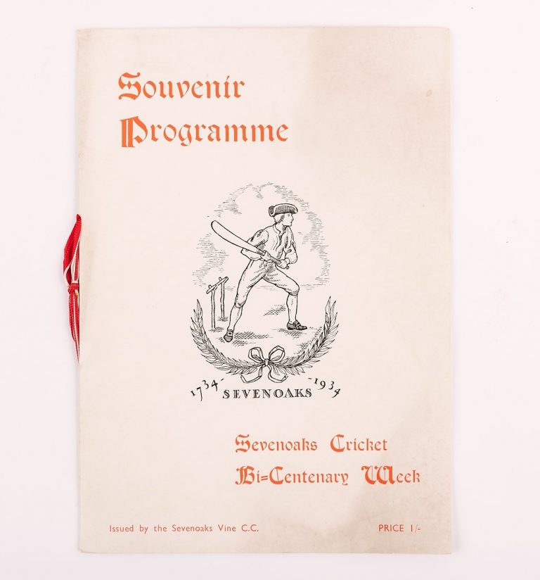 Souvenir programme for the bicenentary of the first cricket match on the Vine (1934), © Kent County Council Sevenoaks Museum