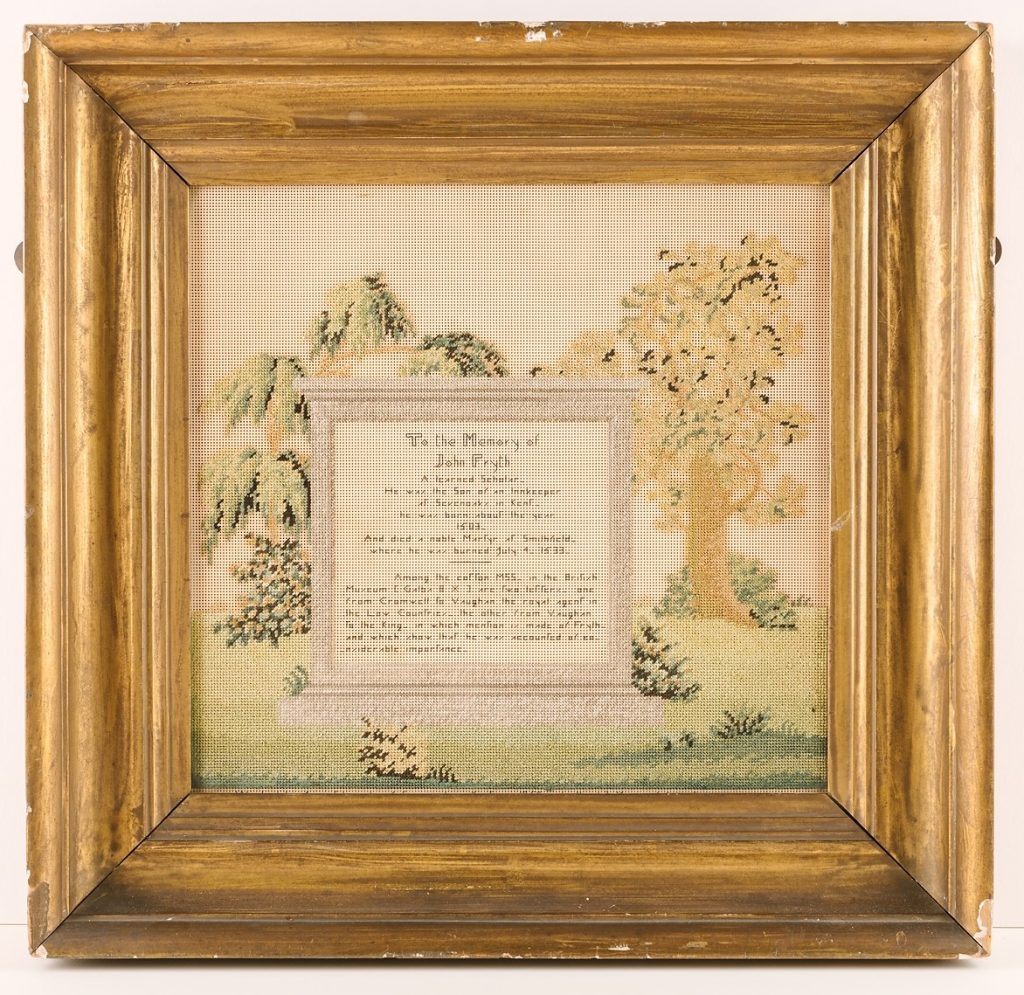 Victorian embroidery commemorating John Frith, © Kent County Council Sevenoaks Museum