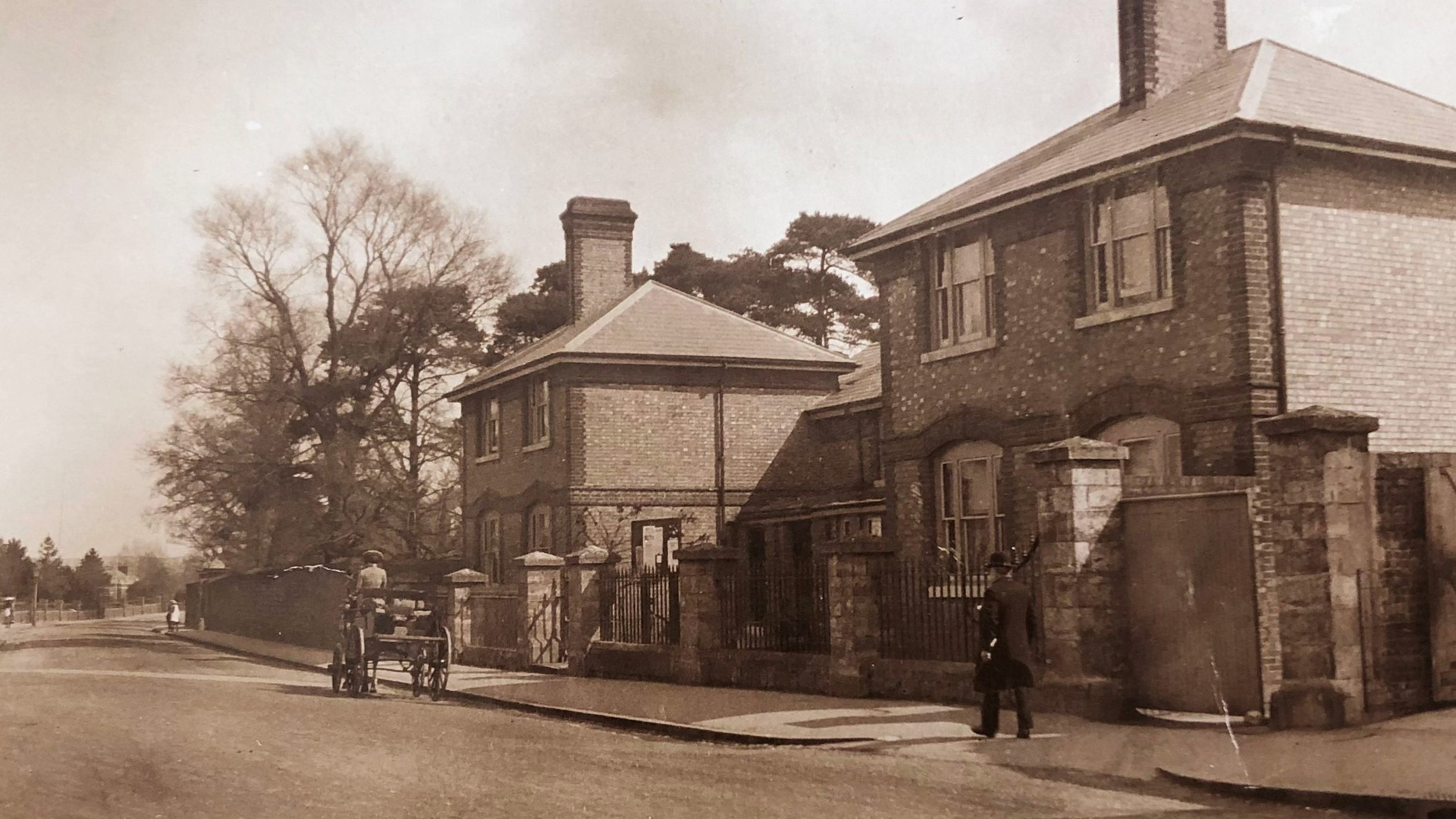 Black and white photo of police station