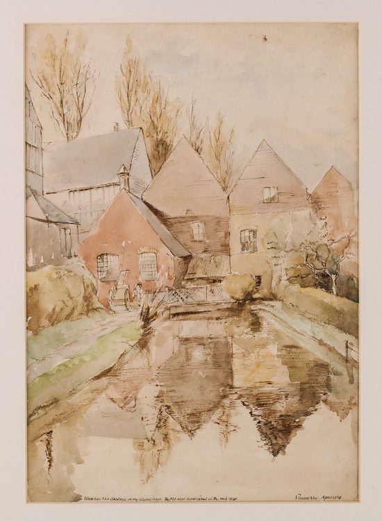 Watercolour sketch of Shoreham mill before it was demolished in 1936, by Vincent New, © Kent County Council Sevenoaks Museum