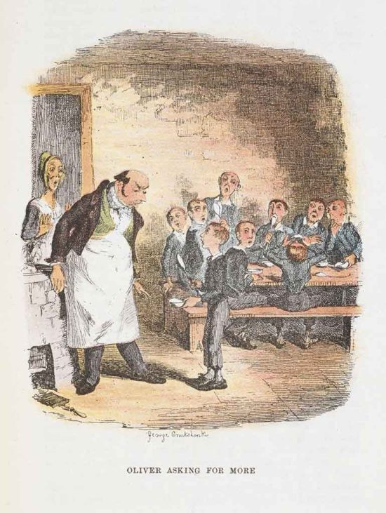 George Cruikshank's illustration of 'Oliver asking for more' (1911)